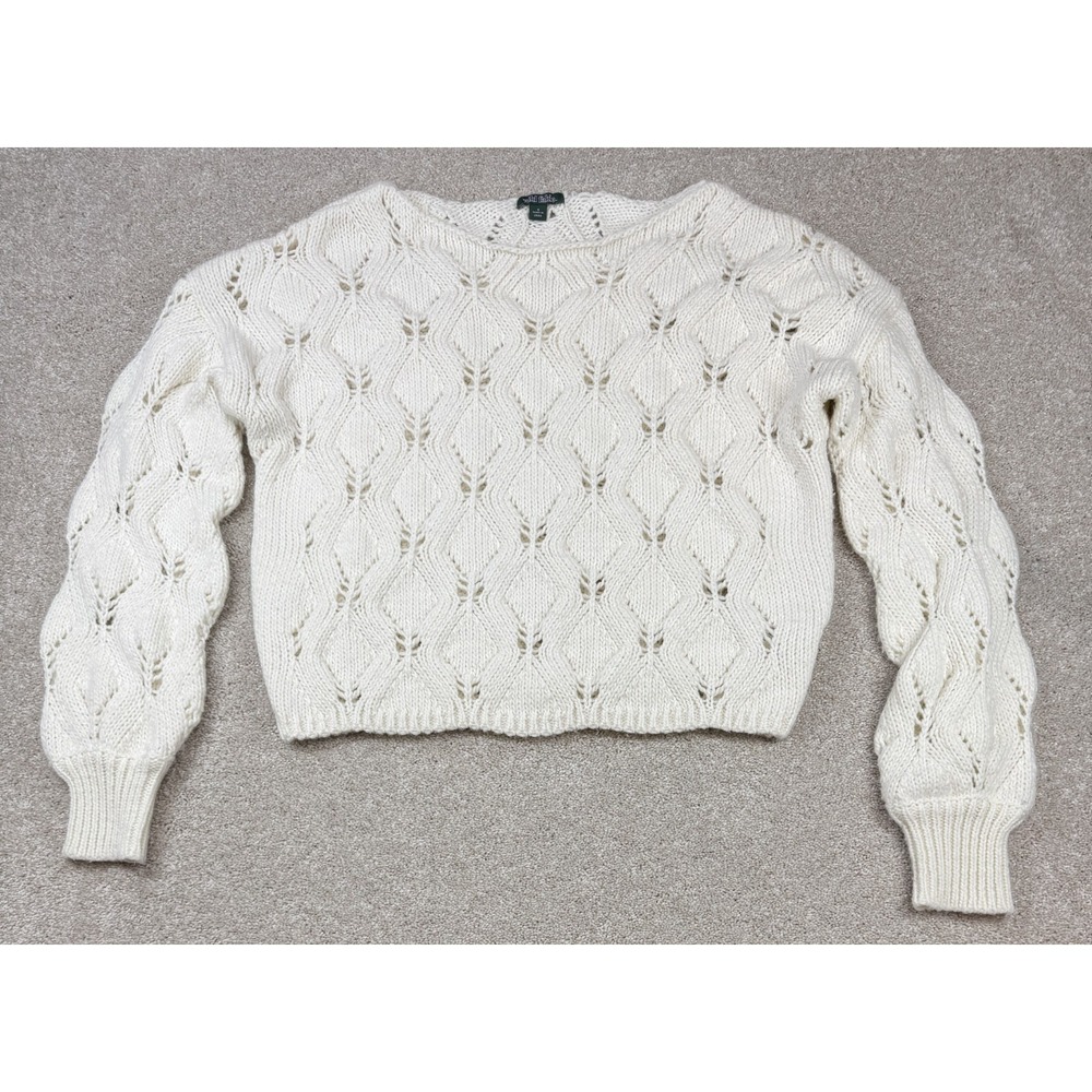 Wild Fable Women's SMALL Chunky Crop Cable Knit Sweater White Cream